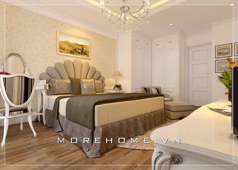 Trang trí nội thất chung cư cao cấp đầy ấn tượng với chiếc giường ngủ hiện đại bọc da đầu giường màu xám sang trọng